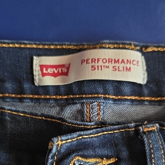 Levi's Performance 511 Slim Jeans - Blue with Yellow Stitching - Picture 1 of 4